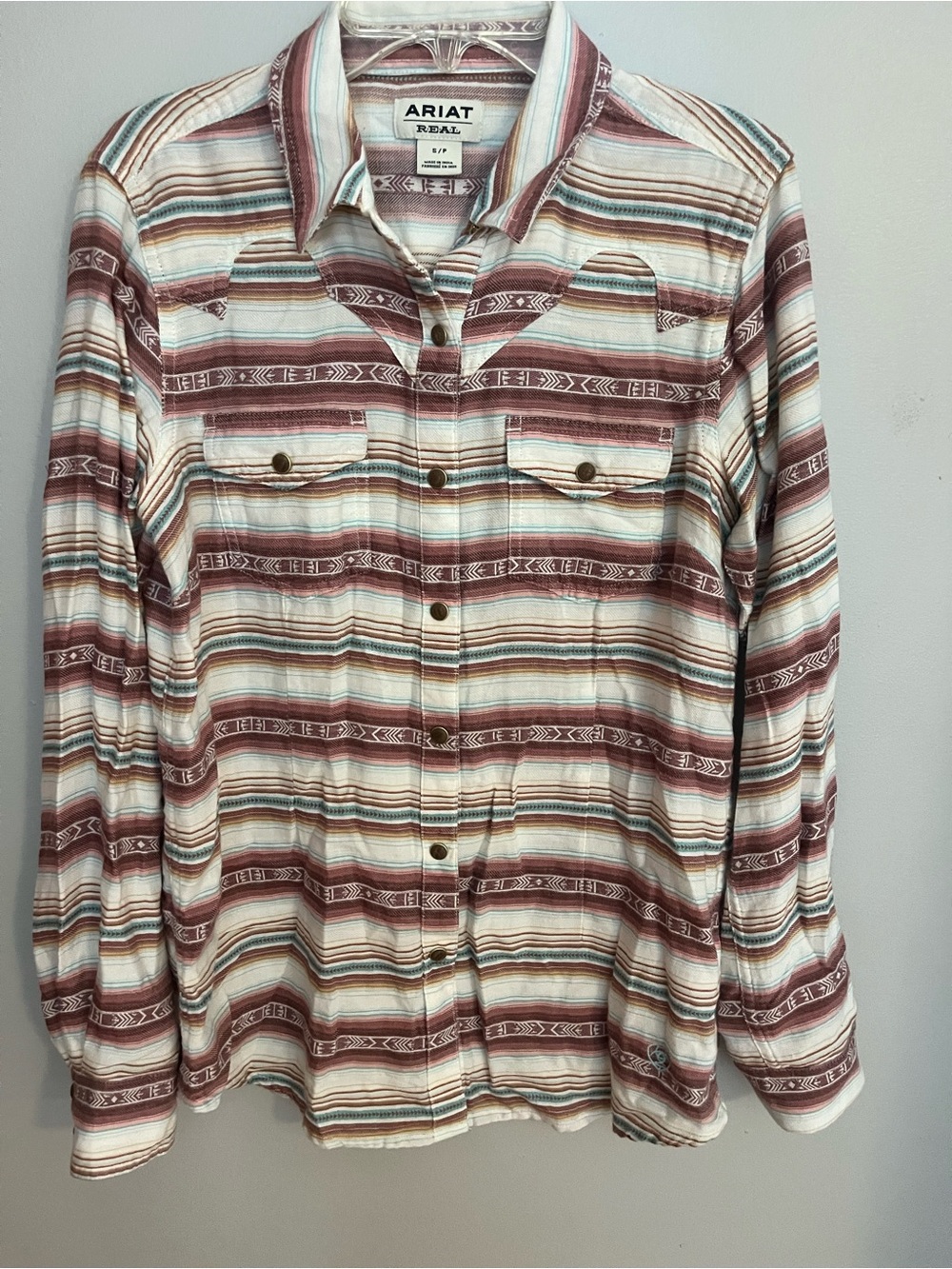 Ariat Striped Western Shirt in Rust, Cream & Teal Accents